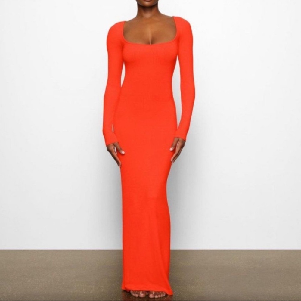 SKIMS SOFT LOUNGE LONG SLEEVE DRESS | FIRE